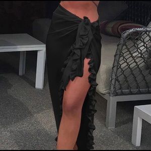 Women fashion solid color side-slit wrap vacation skirt